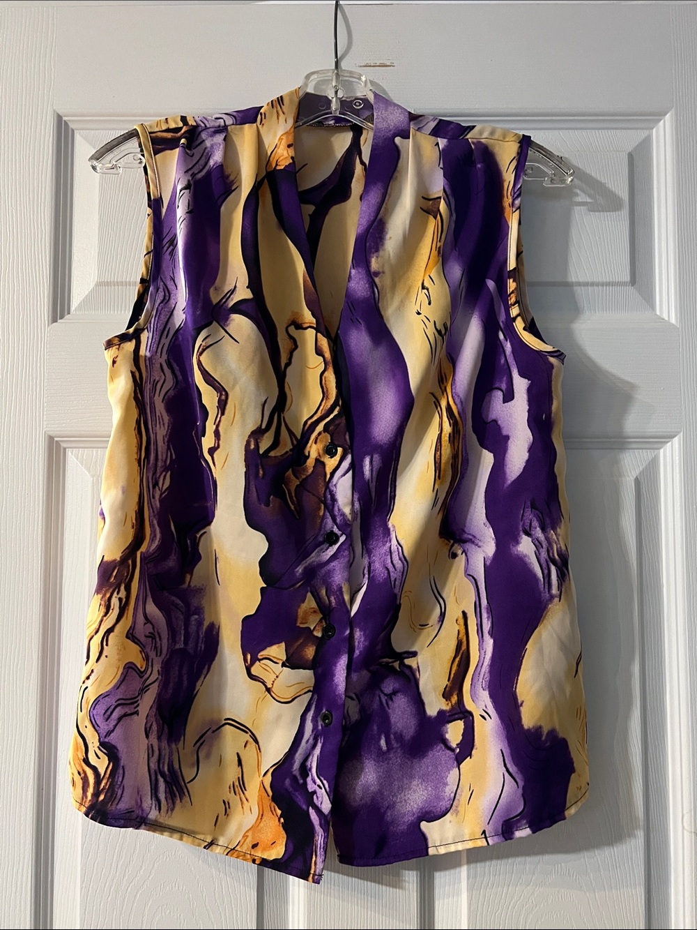 SHEIN Purple and Cream Marble-Print Sleeveless Blouse